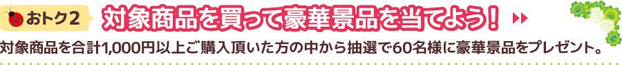 対象商品を買って豪華商品を当てよう！